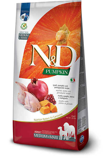   Farmina N&D GF Pumpkin Dog Quail & Pomegranate Adult Medium/Maxi 12   