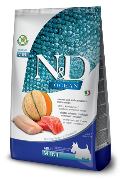   Farmina N&D Ocean Dog Salmon, Codfish & Cantaloupe Melon Adult MINI 2,5 