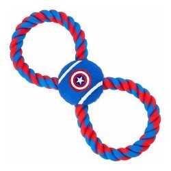 Игрушка для собак мячик на веревке "Капитан Америка" цвет синий 29 см