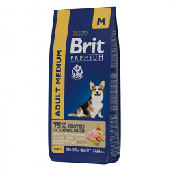 Сухой корм Brit Premium Dog Adult Medium с курицей для взрослых собак средних пород (10-25 кг) 15 кг