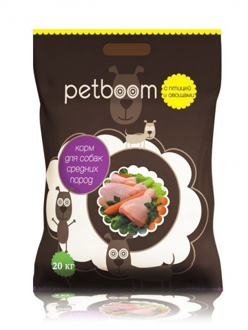 Petboom корм сухой для взрослых собак средних пород с птицей и овощами 20 кг